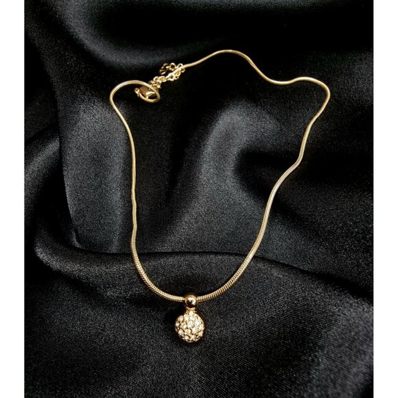 Vintage Christian Dior Gold-Tone Snake Chain Necklace With Crystal-Encrusted Pen - Picture 2 of 4